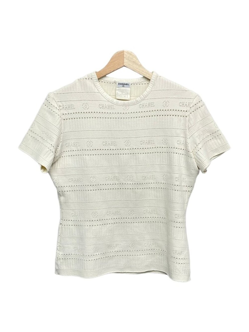 Chanel Short Sleeve Sweater XL Ivory Crew